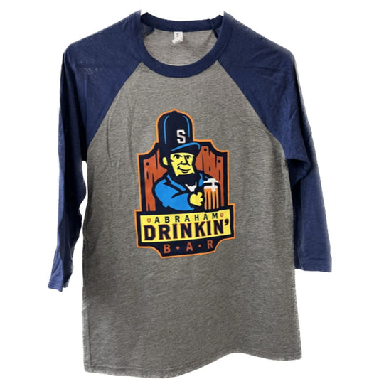 Grey & Navy Raglan Abraham Drinkin Logo T-Shirt