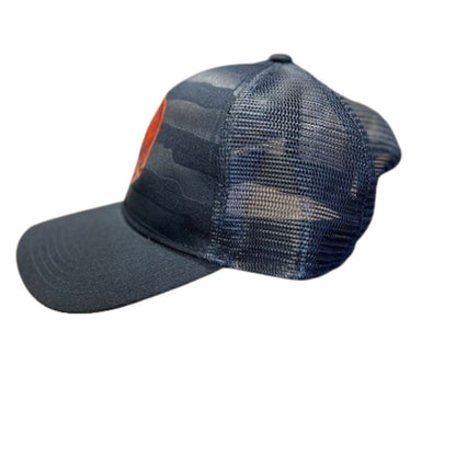 Lincoln Penny Logo Mesh Snapback Hat, Deep Navy with Blackout American Flag
